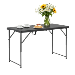Folding Camping Table Plastic Picnic Table Office Table for Parties Wedding Camping Office with Carrying Handle Black