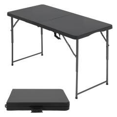 4FT Folding Table, Portable Fold-in-Half Plastic Picnic Party Table with Carrying Handle Black
