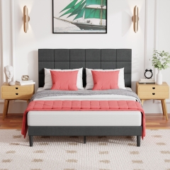 FDW Queen Bed Frame Upholstered Bed Frame with Fabric Upholstered Headboard,Wooden Slats Support Platform Bed Frame FDW Queen Bed Frame Upholstered Bed Frame with Fabric Upholstered Headboard,Wooden Slats Support Platform Bed Frame