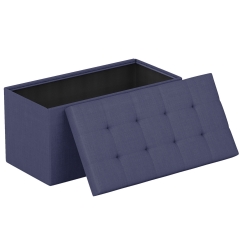 30 Inches Folding Storage Ottoman Bench, End of Bed Foot Rest Stools Ottoman Storage Chest, Blue