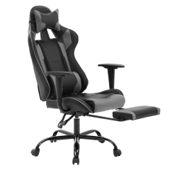 BestOffice Racing Style Gaming Chair with Adjustable Pillows and Footrest for Adult Gamers(Grey)