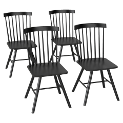 Dining Chairs Set of 4, Spindle Back Wooden Dining Room Chairs with Wide Backrest, Sturdy Design for Kitchen/Living Room/Restaurant,Black