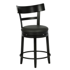 Swivel Counter Height Bar Stool, 24" Counter Stool with Back, 360° Swivel Upholstered Seat, Metal & Wood Frame with Footrest, Black Swivel Counter Height Bar Stool, 24" Counter Stool with Back, 360° Swivel Upholstered Seat, Metal & Wood Frame with Footrest, Black