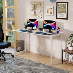 PayLessHere 55 Inch White Computer Desk with Metal Frame, Adjustable Feet,Pack of 1