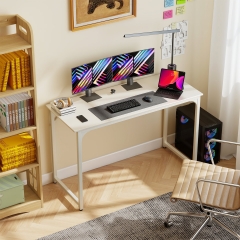 PayLessHere 47 Inch Computer Desk,White Office Desk with Metal Frame, Adjustable Feet,Pack of 1