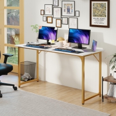 PayLessHere 55 Inch Gold Computer Desk with Metal Frame, Adjustable Feet,Pack of 1