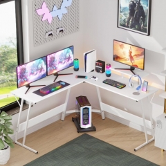 FDW L Shaped Desk Corner Gaming Desk with Large Desktop Studying Working Desk, White