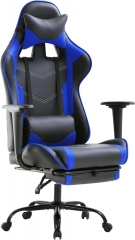Office Chair Desk Chair Ergonomic Gaming Chair with Executive Pu Leather Computer Lumbar Support and Footrest Rolling Swivel Racing Chair Blue