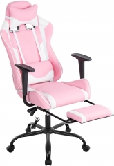 Women's Pink Faux Leather PC Gaming Chair with Lumbar Support, Swivel and Adjustable Armrests