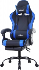 Ergonomic Racing Desk Chair Computer Chair Gaming Chair with Footrest Lumbar Support Headrest Armrest Task Rolling Swivel Ergonomic Chair (Blue)