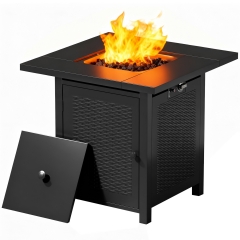28-Inch Square Outdoor Propane Fire Pit Table, 50,000 BTU CSA Listed Gas Firepit with Lid & Lava Rock, Alloy Steel Patio Fire Pit Table for Patio Deck