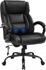 Big and Tall Office Chair High Weight Capacity Office Chair with 500lb Wide Seat Lumbar Support Armrests Swivel Function PU Leather for Adults (Black)
