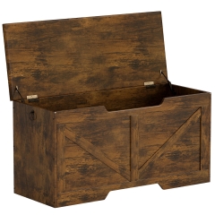 39.4 Inches Storgae Bench, Retro Wooden Storage Bench with Safety Hinge, Entryway Storage Bench Supports 300 lb for Entryway, Living Room, Brown