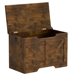 29.5 Inches Storgae Bench, Retro Wooden Storage Bench with Safety Hinge, Entryway Storage Bench Supports 300 lb for Entryway, Living Room, Brown