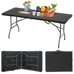 PayLessHere 6FT Folding Picnic Table for Outdoor, Fold-in-Half Plastic Dining with Carrying Handle,Ratten PayLessHere 6FT Folding Picnic Table for Outdoor, Fold-in-Half Plastic Dining with Carrying Handle,Ratten