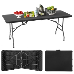 PayLessHere 6FT Folding Picnic Table for Outdoor, Fold-in-Half Plastic Dining with Carrying Handle,Black