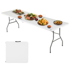PayLessHere 6FT Folding Picnic Table for Outdoor, Fold-in-Half Plastic Dining with Carrying Handle,White PayLessHere 6FT Folding Picnic Table for Outdoor, Fold-in-Half Plastic Dining with Carrying Handle,White