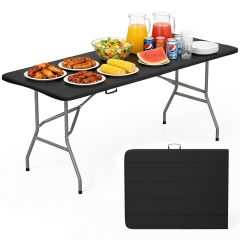 6 Foot Folding Table, Portable Plastic Table with Carrying Handle Perfect for Indoor, Outdoor, Party, Dining, Wedding, Events, Camping, Wood Grain