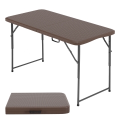 4FT Folding Table Half Portable Foldable Table Picnic Table for Office Home Camping Party (Brown Ratten)