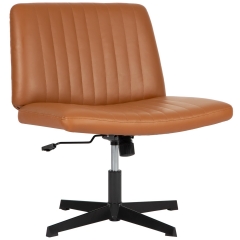 PayLessHere Criss Cross-Leg Office Chair - Armless Adjustable Fabric Seat,with No Wheels, Brown