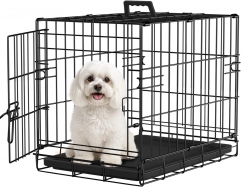 og Crate for Small Dogs 18 Inch Folding Metal Wire Pet Cage Single Door W/Divider Panel Indoor Outdoor Kennel Leak-Proof Plastic Tray,Black