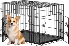 30inch Dog Crate Pet Cage with Metal Folding Design Plastic Tray Indoor Outdoor Dog Kennel Cage for Small and Medium Dogs,Black