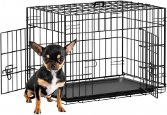 24inch Dog Crate Pet Cage with Metal Folding Design Plastic Tray Indoor Outdoor Dog Kennel Cage for Small Dogs,Black