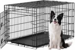 XL Dog Crate 48inch Dog Cage Foldable Metal Kennel with Leakproof Tray Foldable Design Indoor Outdoor Use for Extra Large Dogs,Black