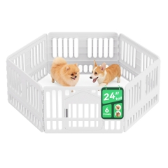FDW Plastic Dog Playpen with Door, 24 Inch 6-Panel Puppy Play Pen for Small Dogs , Indoor Outdoor Pet Fence, Secure Locking Gate Pen, 38"L x 38"W x 24