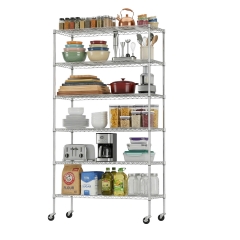 BestOffice 6-Shelf Shelving Storage Unit,Heavy Duty Metal Organizer Wire Rack w/Wheels,76 x 48x 18 Adjustable 4800 LBS NSF Shelves- Chrome