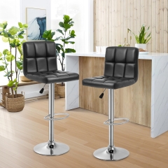 BestOffice Black Swivel Bar Stools PU Leather Padded with Back Height Adjustable Counter Stool Barstools Dining Chair,Set Of 2