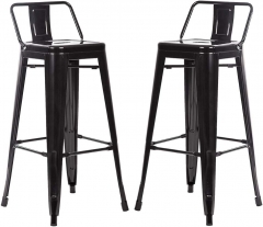 FDW Metal Bar Stool Set of 2 Height Adjustable 30 Inches Stackable Barstools Low Backrest Kitchen Chairs Patio Chairs Dining Stools,Black