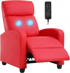 FDW Recliner Sofa Massage Chair Home Theater Seating with Lumbar Support and Padded Backrest for Living Room and Bedroom (Leather, Red)