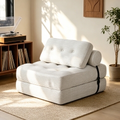 Folding Sofa Bed, Single Floor Sofa Bed Chair, Boneless Design, Soft Corduroy with High-Density Foam, Compact for Small Spaces, (Beige)