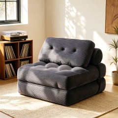 Folding Sofa Bed, Single Floor Sofa Bed Chair, Boneless Design, Soft Corduroy with High-Density Foam, Compact for Small Spaces. (Grey)