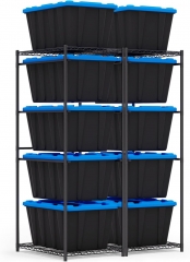 5-Tier Tote Storage Rack Wire Storage Shelving Unit Metal Rack System for 27 Gallon Bins 18"-20.6" Width Compatible for Garage Pantry Kitchen (Black)