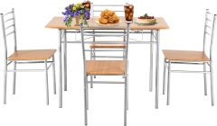 PayLessHere Dining Table Set, Wood Table top and 4 Modern Chairs with Metal Legs, Rectangular Home Furniture Brown PayLessHere Dining Table Set, Wood Table top and 4 Modern Chairs with Metal Legs, Rectangular Home Furniture Brown