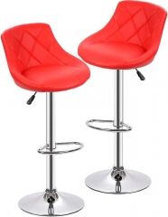 BestOffice Bar Stool Adjustable Height Leather Bar Stools With Seat Back Pad,Set Of 2,Red
