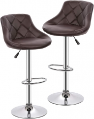 BestOffice Bar Stool Adjustable Height Leather Bar Stools With Seat Back Pad,Set Of 2,Brown