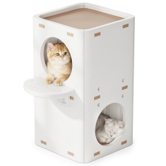 2-Storey Cat House Tower Multi Level Cat Condo HDPE 19.7"×13.9"×24.5" White