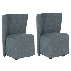 Upholstered Dining Chairs Set of 2 Rolling Chairs, Blue