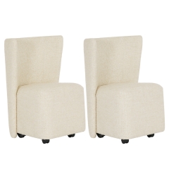 Upholstered Dining Chairs Set of 2 Rolling Chairs, Beige