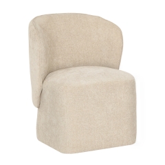 Upholstered Dining Chair with Curved Barrel Back, Khaki
