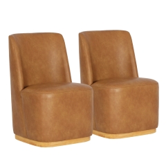 Leather Dining Chairs Set of 2 with Rubberwood Legs,Brown