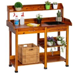 FDW Outdoor Potting Bench Table with Sink & Drawer for Outside Garden, Wood Planting Table with 132 lb Weight Capacity, Basin, Storage Drawer Natural FDW Outdoor Potting Bench Table with Sink & Drawer for Outside Garden, Wood Planting Table with 132 lb Weight Capacity, Basin, Storage Drawer Natural