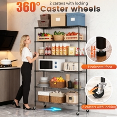 FDW 6-Tier Wire Adjustable Racks Storage Shelves Holds Upto 2100 lbs with PP Shim 45"x18"x82" Wheels,Black
