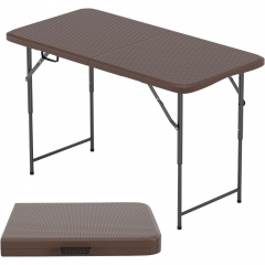 BestOffice 4 FT Picnic Table Folding Table Lock for Party Event, Brown Ratten