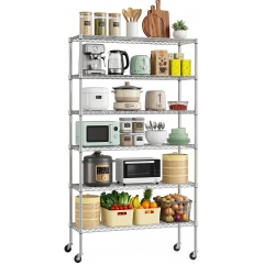 6-Tier Wire Shelf with Wheels | 48" x 18" x 81" | Chrome