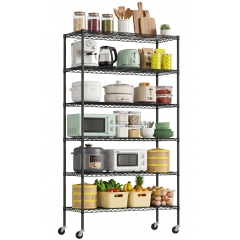 6-Tier Wire Shelf with Wheels | 48" x 18" x 81" | Black