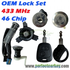 OEM Lock Set with 433MHz 46 Chip NE73 Remote Head Key for Peugeot